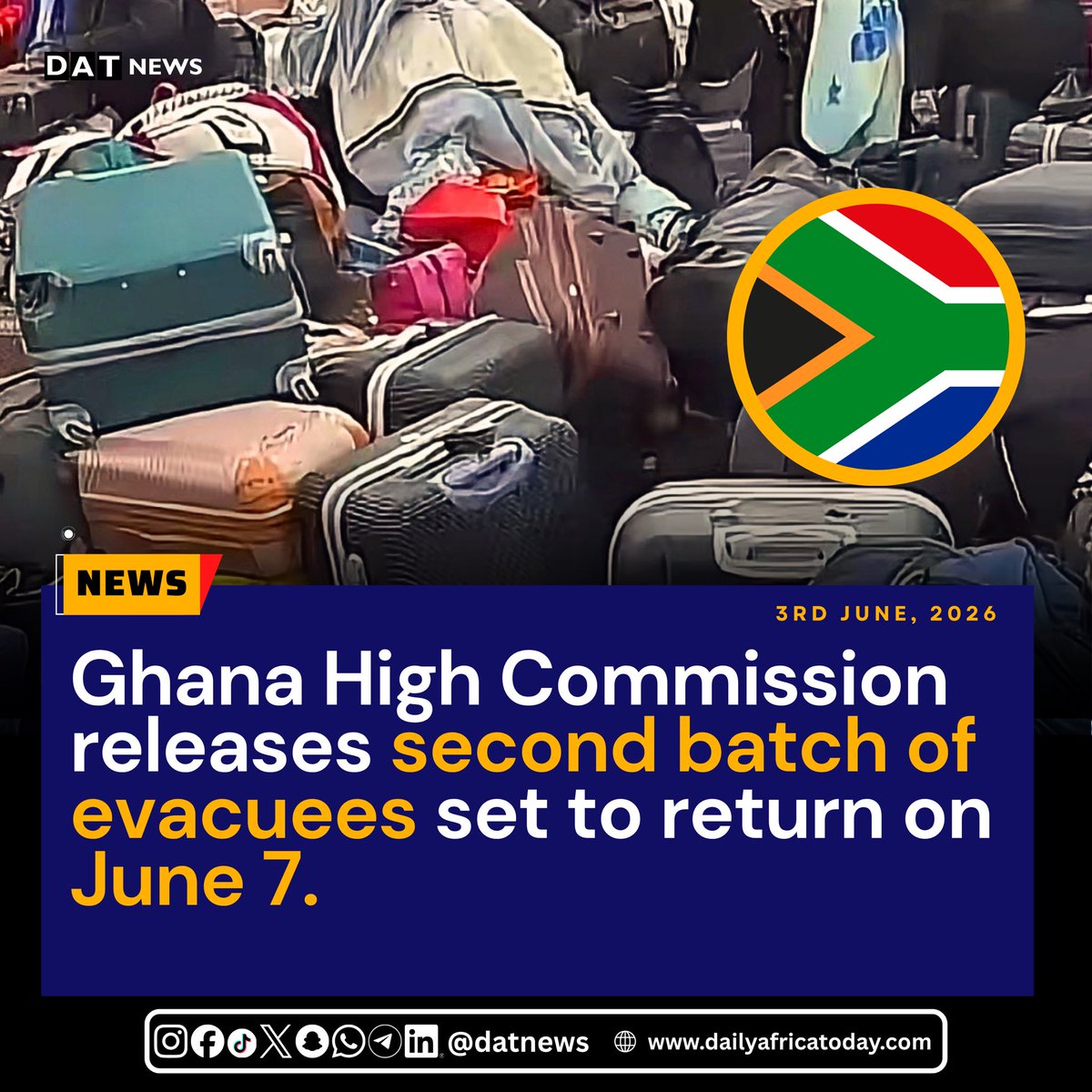 datnewsss's tweet photo. UPDATE | Ghana High Commission has released a second batch of evacuees scheduled to return home on June 7. https://t.co/6kFKBMSd3p
