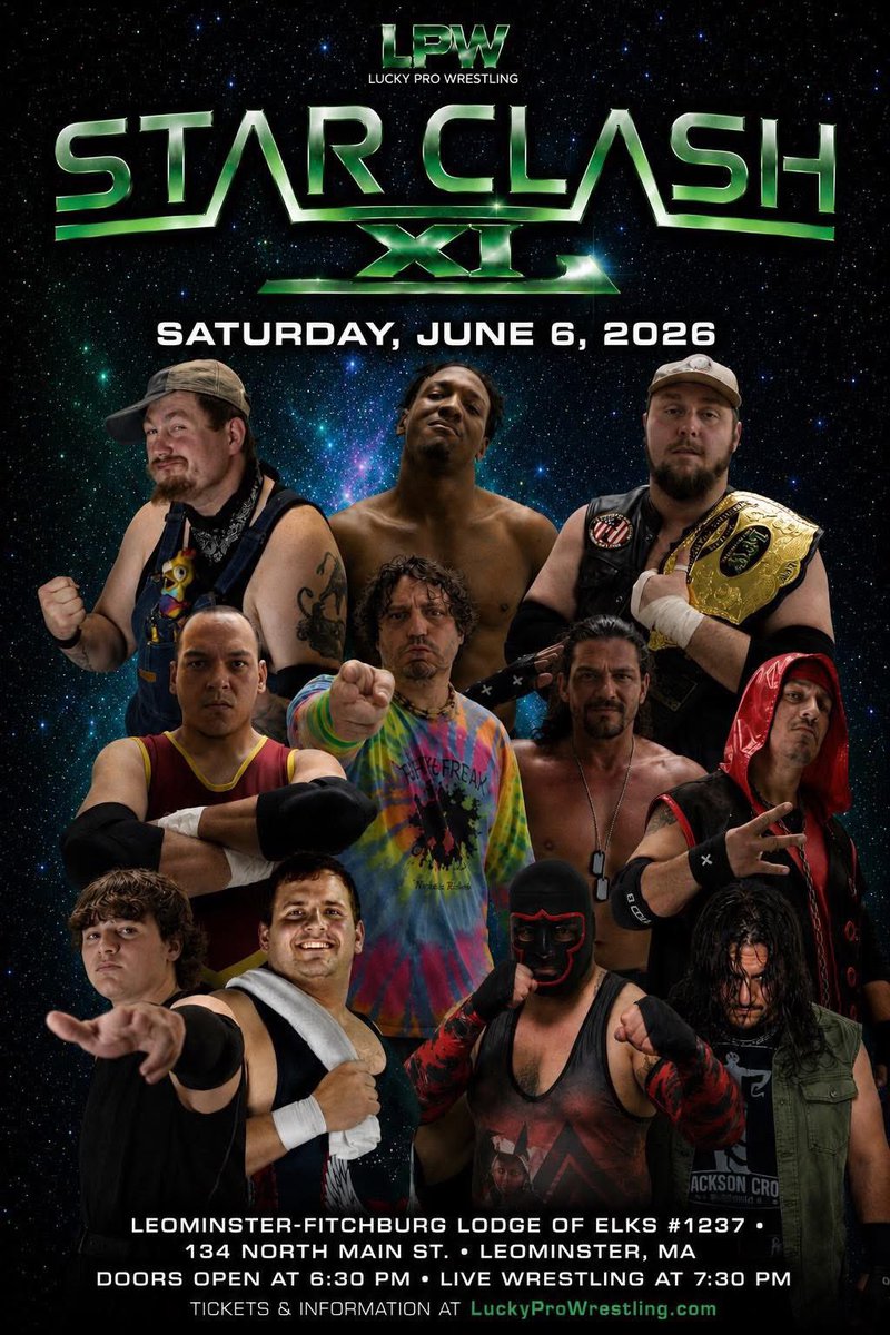 LProWrestling's tweet photo. This Saturday night Lucky Pro Wrestling presents StarClash XI at the Elks Hall (134 North Main Street) in Leominster, MA. Tickets for this event are just $20 or Four Pack is just $75. Tickets available at https://t.co/uJaowNguiP
Special over the top rope Battle Royale with winners to receive a future LPW Hardknox Championship title match