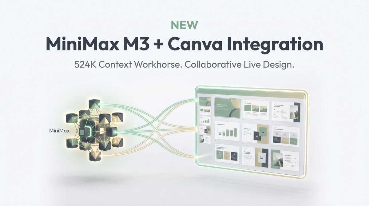 StrategizeLabs's tweet photo. Can you analyze 500K tokens of messy research without breaking your budget... and then instantly spin up collaborative slides in the same chat?

Hell, yes.

The all-new #MiniMaxM3 (524K context window) and our new #Canva Integration are officially live on #Alfrada.

Here is what just landed:

MiniMax M3: A high-capacity, budget-friendly workhorse built for long-context research and tool-heavy agentic Swarms. Select manually from model picker.

Canva MCP: Connect up to three Canva accounts per workspace. Design, edit, and import slide decks or brand assets directly in-chat.

524K context. Native collaborative design. Budget-friendly pipelines.
The design stack just got a promotion.

👉 Try now: https://t.co/bqSbgiYTPL

@hamzam1981 @s_tabasm @topsyyturvy 
#DesignAutomation #WorkflowEfficiency