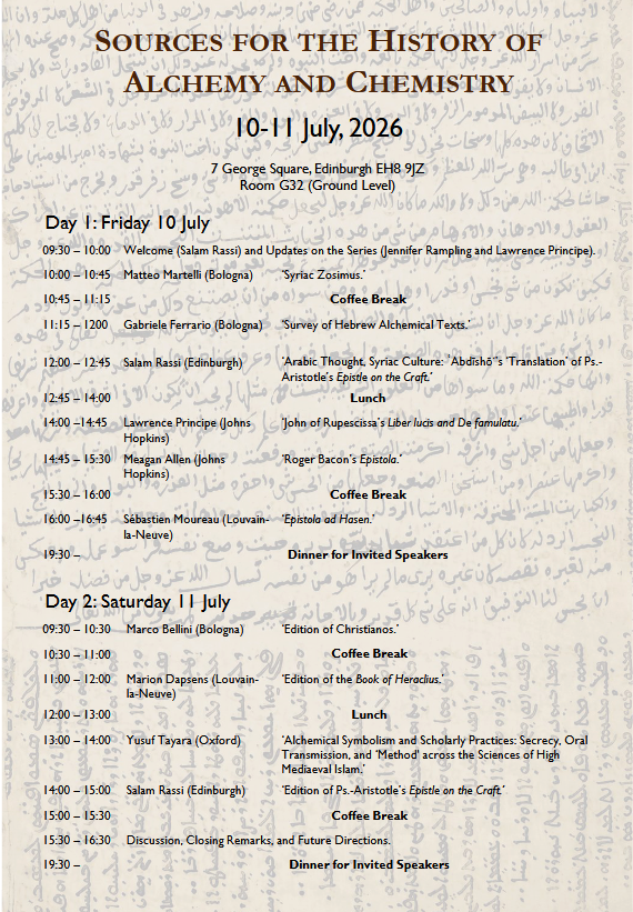 ENSIE_Network's tweet photo. ***Conferences***
From 10-11 July, at the University of Edinburgh: “Sources for the History of Alchemy and Chemistry”. Organised by Salam Rassi, featuring a number of international experts on topics and texts from Syriac, Hebrew, Arabic, and Western alchemical traditions. https://t.co/vA391OVx4T
