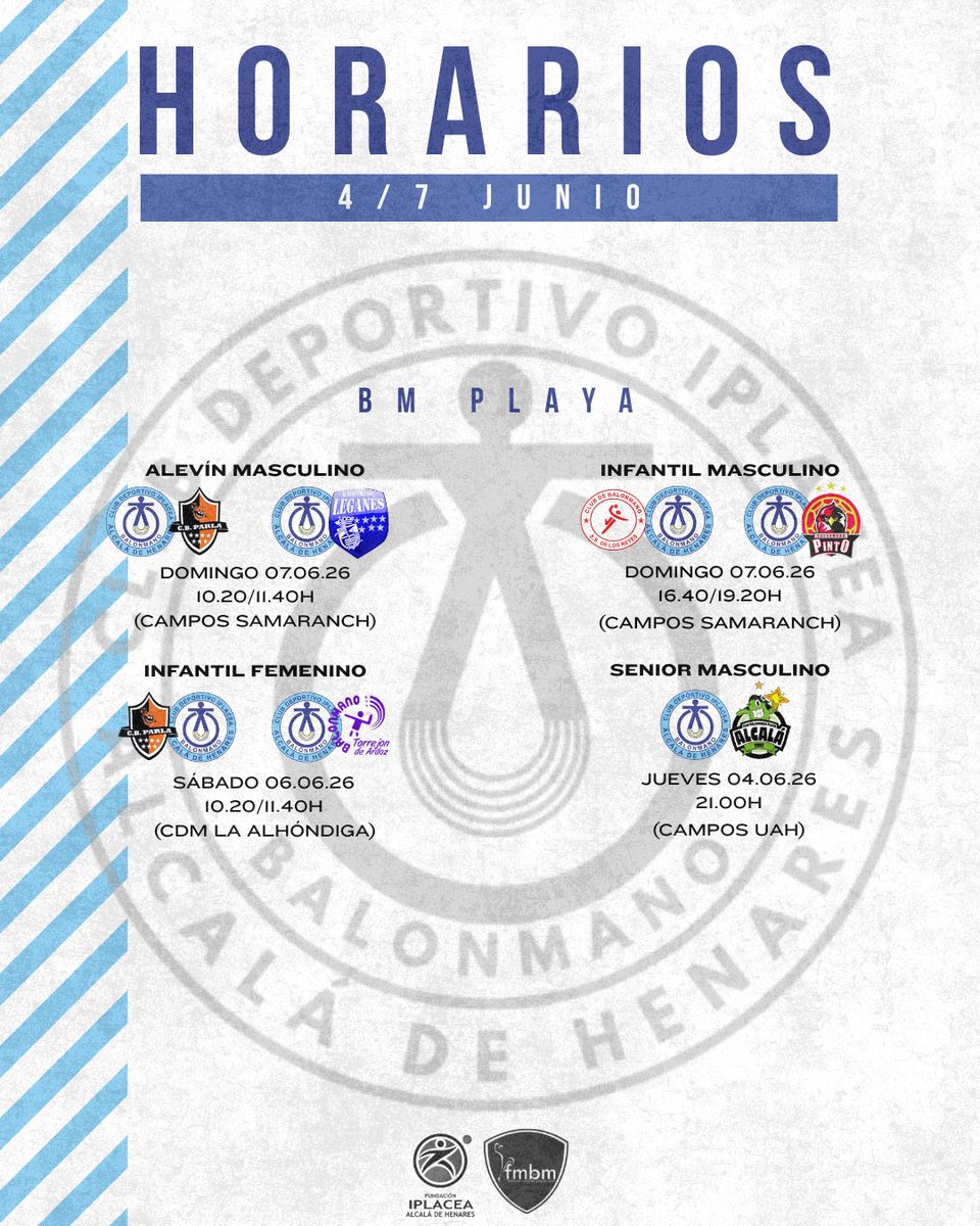 CDIplacea's tweet photo. 🔵JORNADA 4/7 JUNIO🔵

➡Nueva jornada de la Liga de Madrid para todos nuestros conjuntos. ¡Mucha suerte!

#vamosipla #balonmano https://t.co/WHeLT8yy8m