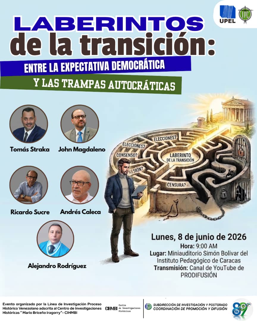 ajcaleca's tweet photo. La Subdirección de Postgrado del Instituto Pedagógico de Caracas, en conjunto con el Centro de Investigaciones Históricas Mario Briceño Iragorry, han promovido este foro del cual me siento honrado de participar. Es el lunes 8 de junio a las 9 a.m. Los invito cordialmente. https://t.co/iS08P7FQO8