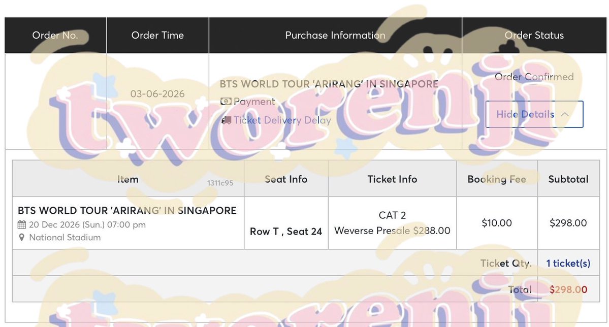 2RENJl's tweet photo. 2026 Proof jastip, ticketing service for BTS WORLD TOUR ‘ARIRANG’ in SINGAPORE, 6 tickets secured✨ #diTWORENJIaja
More proofs &amp; reviews https://t.co/yx9y0oJPNV https://t.co/csnMOYWYmT