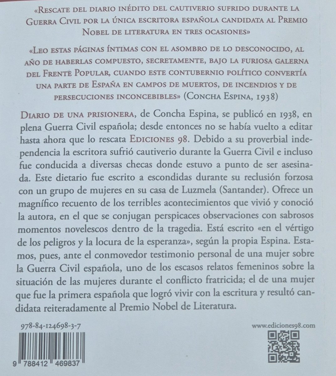 Unoporaqui's tweet photo. #HiloMEV 
129.- "Diario de una prisionera", de Concha Espina.
Con 67/68 años la ya muy famosa (internacionalmente) escritora sufre una reclusión forzosa de 13 meses en su casa de verano en los montes cantábricos. Lo escribe todo en secreto, se publica en 1938 y... hasta hoy. 👇 https://t.co/p39APGQc7H