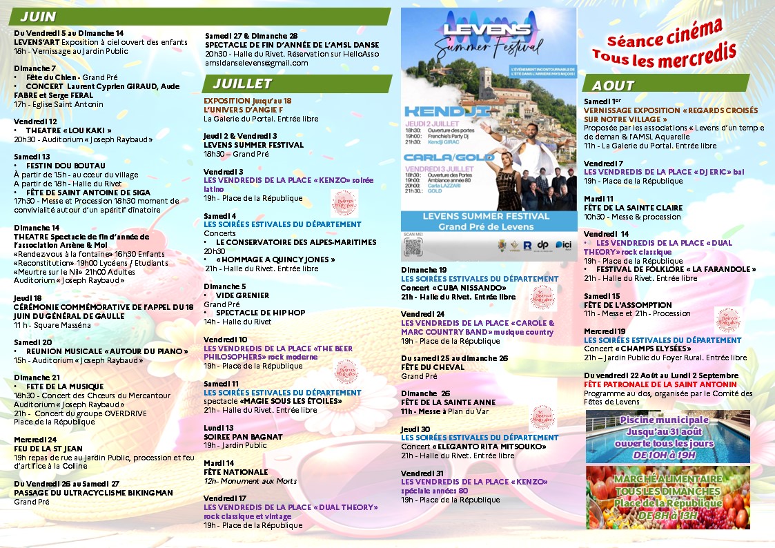 LevensTourisme's tweet photo. L'été s'annonce festif à Levens ! 
Le programme des festivités de la saison estivale est enfin disponible !
Découvrez dès maintenant l'ensemble des manifestations prévues et préparez votre été à Levens !
@ExploreNCA @LevensTourisme @VilleLevens #moyenpaysniçois @idweekend https://t.co/j5luNpFRTq