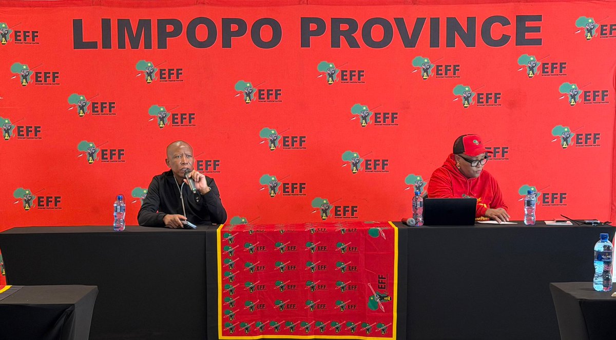 EFF_Limpopo's tweet photo. ♦️In Pictures♦️
The President and Commander-in-Chief of the EFF, Julius Malema, who also serves as the Convener of the Limpopo Provincial Elections Task Force (PETF), together with Limpopo PETF Coordinator, Commissar Rebecca Mohlala, convened a PETF reporting meeting in Polokwane https://t.co/s7wthqxGLH