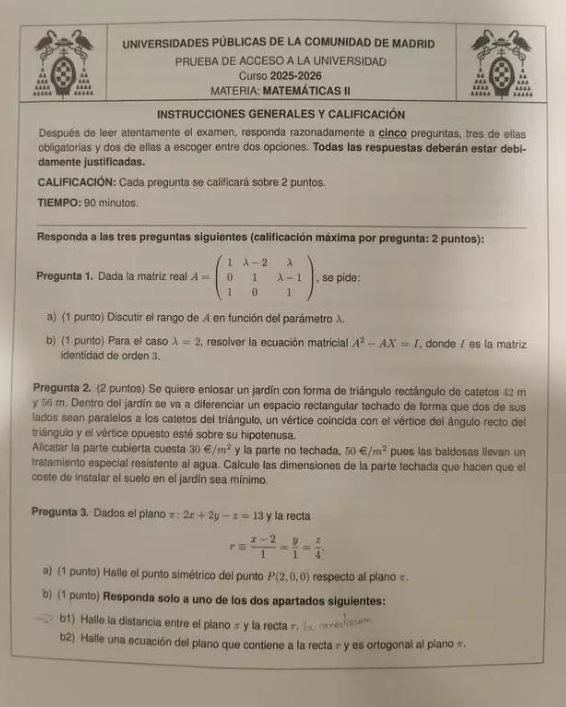 antonio_emci's tweet photo. RESOLUCIÓN DEL EXAMEN DE MATEMÁTICAS II DE LA COMUNIDAD DE MADRID PAU/SELECTIVIDAD 2026

Abro hilo🧵con la resolución de los ejercicios, una breve opinión de cada uno de ellos y una estimación de la dificultad📷

#PAU2026 #selectividad #matemáticas https://t.co/3NLen0Qhfm