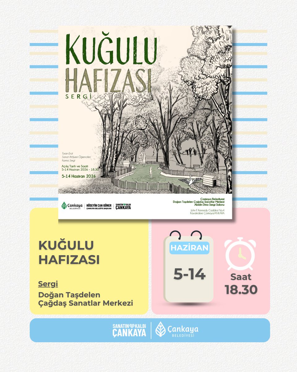 cankayaks's tweet photo. Kuğulu Park’ın izleri, öğrencilerin gözünden sanatla buluşuyor. 🖌️🦢

Turan Erol Sanat Atölyesi öğrencilerinin dönem sonu sergisi “Kuğulu Hafızası”, Kuğulu Park’ın atmosferini, yaşam döngüsünü ve belleğinde bıraktığı izleri gözlem yoluyla kâğıda aktaran çalışmaları bir araya getiriyor.

Her eser, parkla kurulan kişisel bağın ve dikkatli bir gözlem sürecinin özgün bir yansıması olarak izleyiciyi Kuğulu Park’ın hafızasında bir yolculuğa davet ediyor.✨

#SanatınKalbiÇankaya #sergi #ankaraetkinlik
