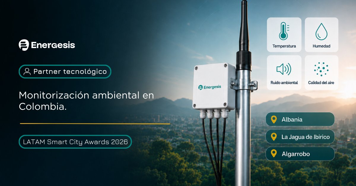 Energesis's tweet photo. Orgullosos de formar parte, como partner tecnológico, de un proyecto de monitorización ambiental en Colombia finalista en los LATAM Smart City Awards 2026.

Con GTNode y visualización en tiempo real, aportamos datos útiles para la toma de decisiones.

#Energesis #SmartCities https://t.co/5ZcTrSMbbR