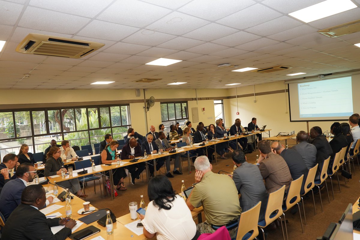 UNODCEastAfrica's tweet photo. In Eastern Africa, drones are increasingly being trafficked and used for criminal activities. Today, UNODC briefed donors and government counterparts on the rapid growth of this threat in the region, presenting required legal/law enforcement measures needed to prevent escalation. https://t.co/P769a7zeT2