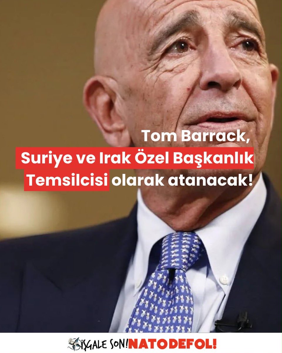 natodefol_com's tweet photo. Trump, Ankara Büyükelçisi Tom Barrack’ı aynı zamanda Suriye ve Irak Özel Temsilcisi ilan etti!

Türkiye’yi kendi bölgesel operasyonlarının merkezi, büyükelçilerini de buraya atanmış sömürge valisi olarak konumlandırıyor. Üstelik Tom Barrack, tüm dünyanın bildiği Epstein dosyalarında adı geçen bir çocuk istismarcısıdır!

Emperyalizmin suç ortaklarını, çocuk istismarcılarını, halkların katillerini topraklarımızda istemiyoruz! Bu memleket bizim. Ne Tom Barrack gibi temsilcilerine ne de işgalci politikalarına teslim edecek bir karış toprağımız var.

Hiç merak etmesinler! Bu halk 7-8 Temmuz’da NATO zirvesi için Ankara’ya gelenlerin karşısında dimdik duracak!
