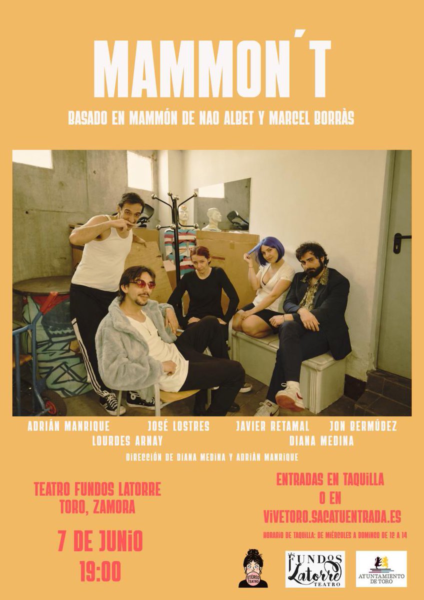 fundoslatorre's tweet photo. TEATRO FUNDOS LATORRE |

Este domingo, el Teatro Fundos Latorre acoge “Mammón´t”, una obra basada en Mammón de Nao Albet y Marcel Borràs.

🗓 Domingo 7 de junio
🕒 19:00 h
📍 Teatro Fundos Latorre 
🎟 Entrada: 8 euros
https://t.co/yQor17TcZ9

#TeatroFundosLatorre https://t.co/aLHLofUcpK