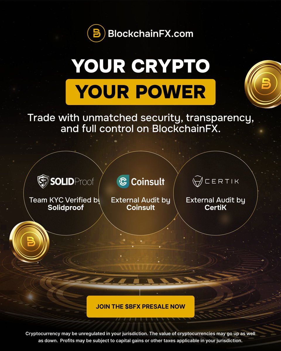BlockchainFXcom's tweet photo. 💡 Your crypto, your power.

Take control with full transparency, verified security, and audits on BlockchainFX.

Join the $BFX presale now 👉 https://t.co/FoRy1CtX2K

#BFX #BlockchainFX #Crypto #Presale #CryptoCurrency #Trading https://t.co/lSMqVg54EW