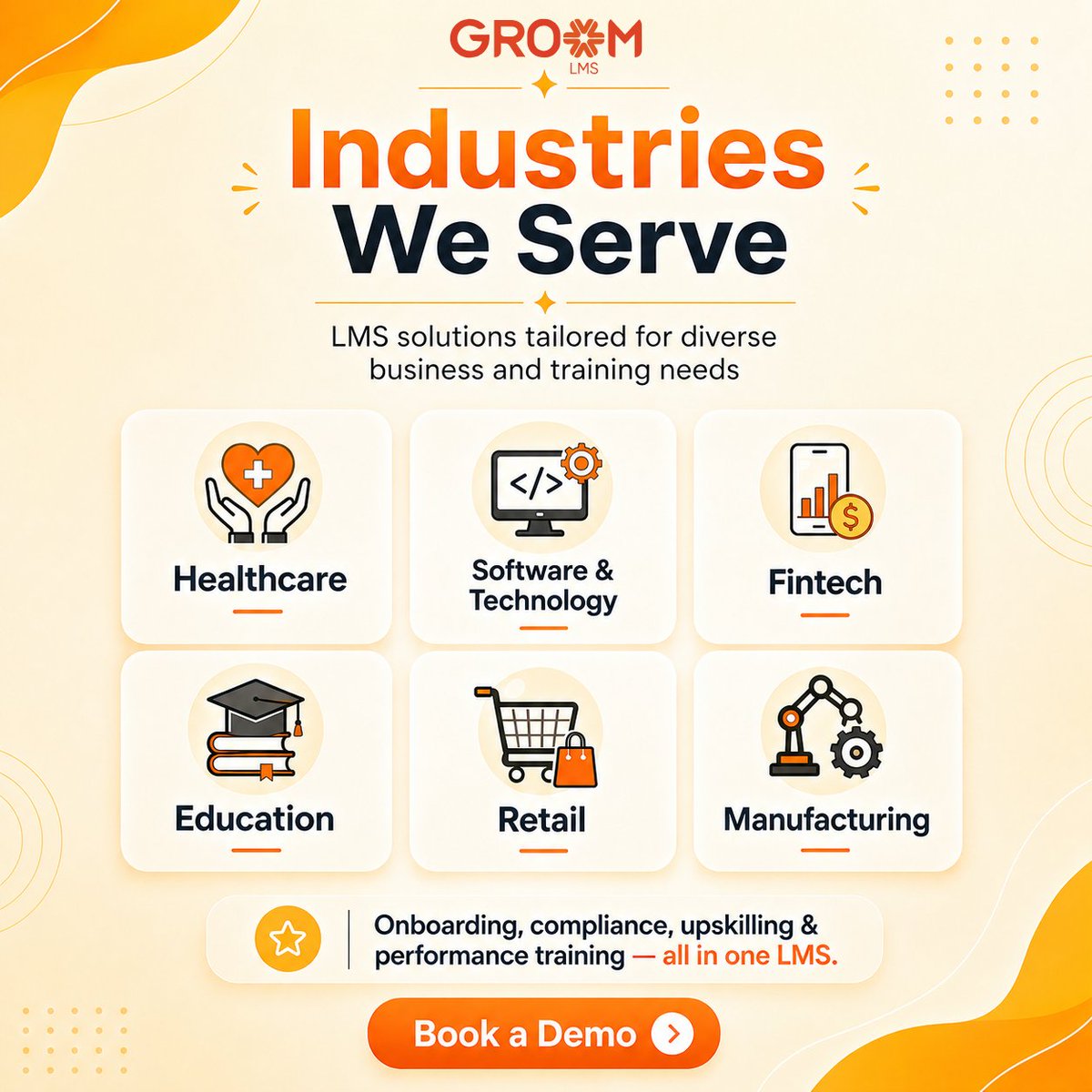 GroomLms's tweet photo. One LMS for every industry. 🚀
Simplify onboarding, compliance, upskilling, and workforce training with GroomLMS.
https://t.co/1pMvSdRVaw
#GroomLMS #LMS #LearningManagementSystem #CorporateTraining #EmployeeTraining #ELearning #DigitalLearning #OnlineTraining https://t.co/axnm0sTqC8