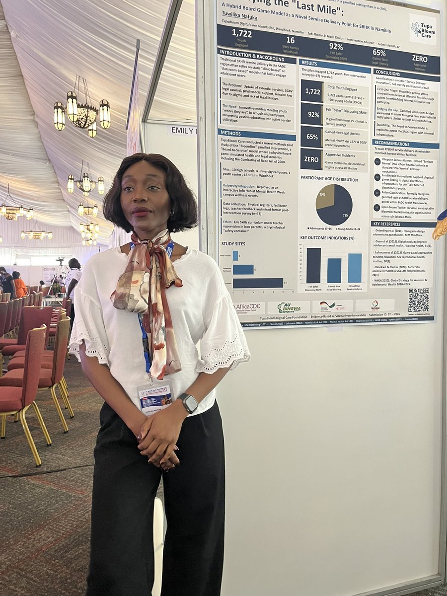 TuwilikaNafuka's tweet photo. Day 2 #RHNKPanAfricanConference2026
I am a presenting author.
In 2025 I pitched for the #BingwaPLUS funding by @AfricaCDC @AfricaCDCYouth
and won! My organization @TupaBloomCare @IANNACommunity has successfully implemented the #BloomBox in Namibia. https://t.co/rfBUYZNJ3p