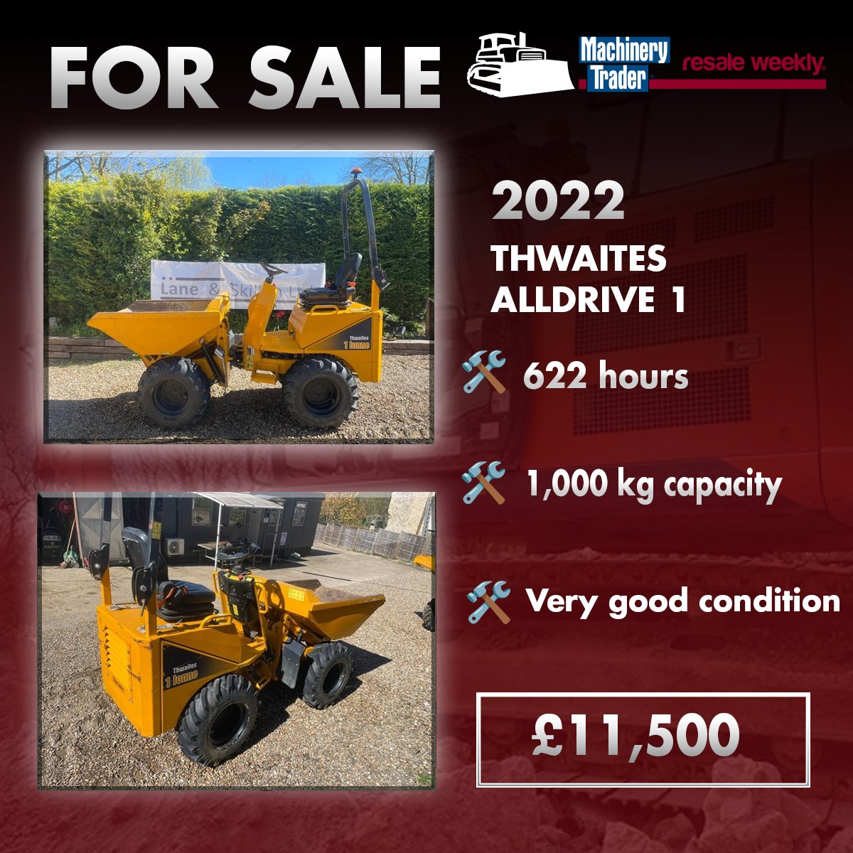 MachTraderUK's tweet photo. 🔔 𝐅𝐎𝐑 𝐒𝐀𝐋𝐄:  2022 THWAITES ALLDRIVE 1 🔔

View full listing 👉 https://t.co/kRHGnnXHPA 

✅ 622 hours
✅ 1,000 kg capacity
✅ Very good condition https://t.co/WKVLbHI9Pb