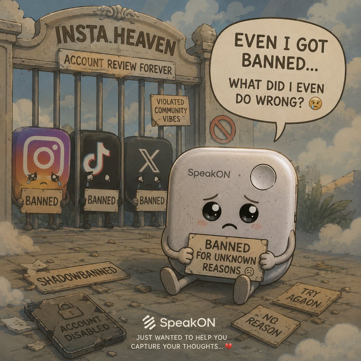 SpeakON_Global's tweet photo. Dear Instagram,
We promise the tiny white square is not a dangerous criminal.
Sincerely,
A banned account.
@instagram @Meta @facebook
#BuildInPublic #StartupProblems #Instagram #IndieHackers https://t.co/p5eb4tyY8j