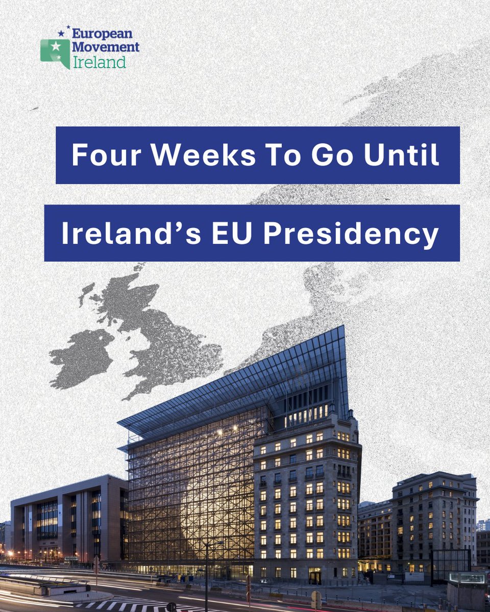 emireland's tweet photo. With less than four weeks to go to the Irish Presidency of the Council of the EU, European Movement Ireland is looking forward to working to ensure that the Irish public is engaged and involved in the Presidency. We will be launching our Presidency calendar and resources in the coming weeks. 

Watch this space…