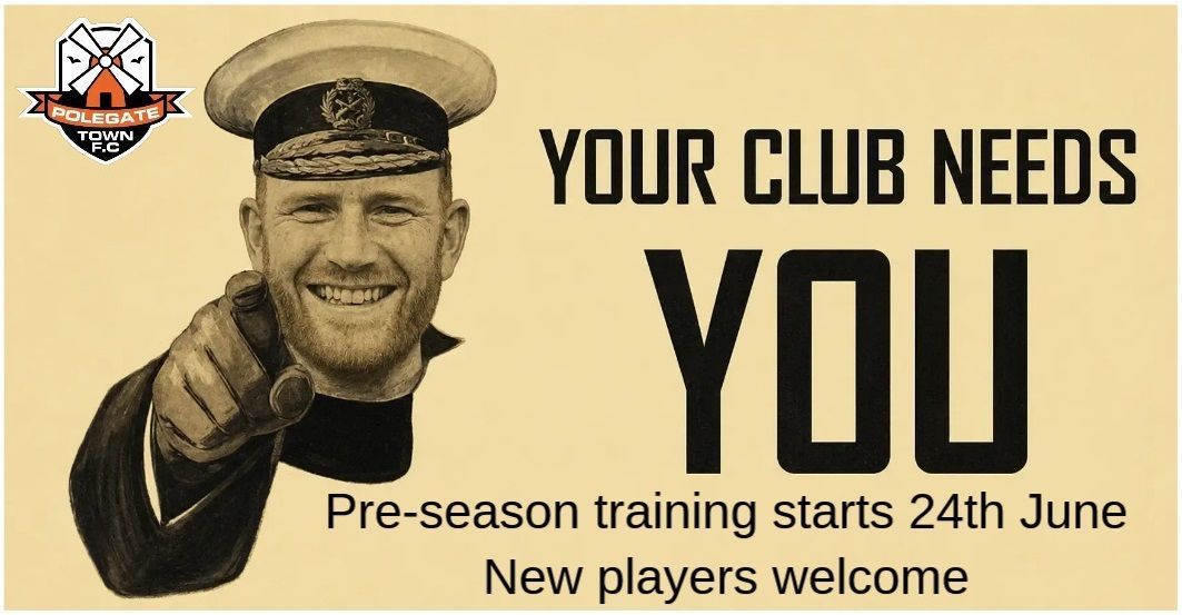 PolegateTown's tweet photo. Just 3 weeks until we start pre-season training on Wednesday 24th June. New players welcome. https://t.co/fw7bn4lAuq
