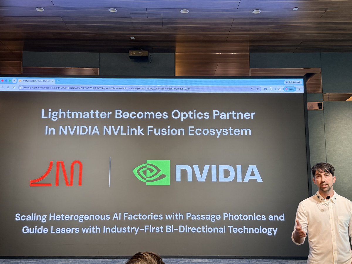 neiltwitz's tweet photo. This is big news for @LightmatterCo as CEO Dr. Nick Harris announced integration of its Passage CPO Photonic engine solutions with NVIDIA’s NVLink Fusion architecture.

More flexibility and opportunities for hyperscalars to scale with SiPh and Guide Lasers with industry’s first BiDi tech.

#CPO #SiliconPhotonics $COHR $LITE