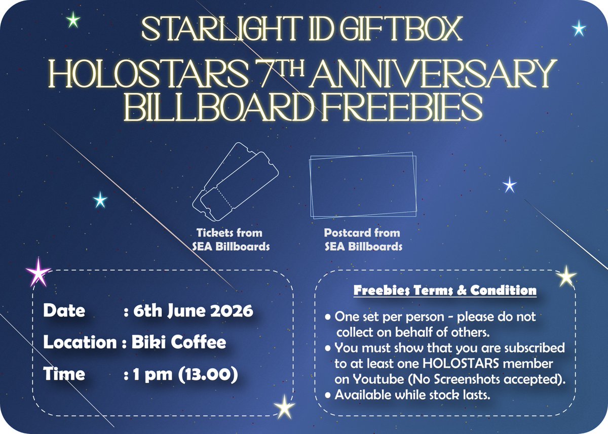 StarlghtGiftbox's tweet photo. Eits, jangan ketinggalan, ada freebies untuk billboard juga loh, cek syarat dan ketentuannya yuk! 😉🌟

#7thStarsFestival #SEAStarsProject #StarsAnnivID2026 https://t.co/2so5EfWRhE