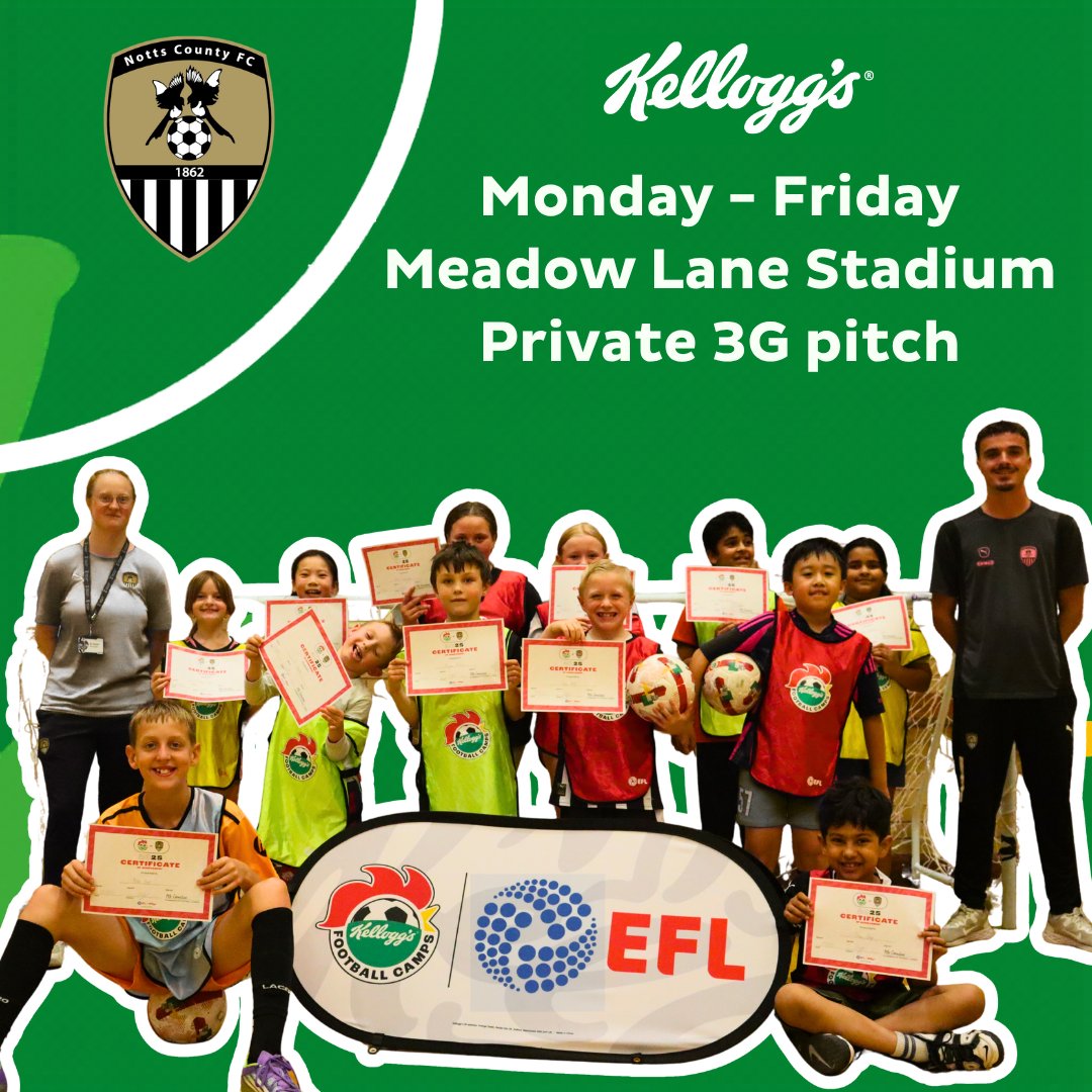 NCFCFoundation's tweet photo. Kellogg's Football camps are BACK for the summer 😎

📆 27th July to 28th August (Monday - Friday)
📌 Meadow Lane, private indoor 3G pitch
⚽ Ages 6 - 11, all abilities welcome

Book now using the link below 👇

🔗 https://t.co/1YcLDvf93L

#EFL #KelloggsFootballCamps https://t.co/WdmxBjW1n5