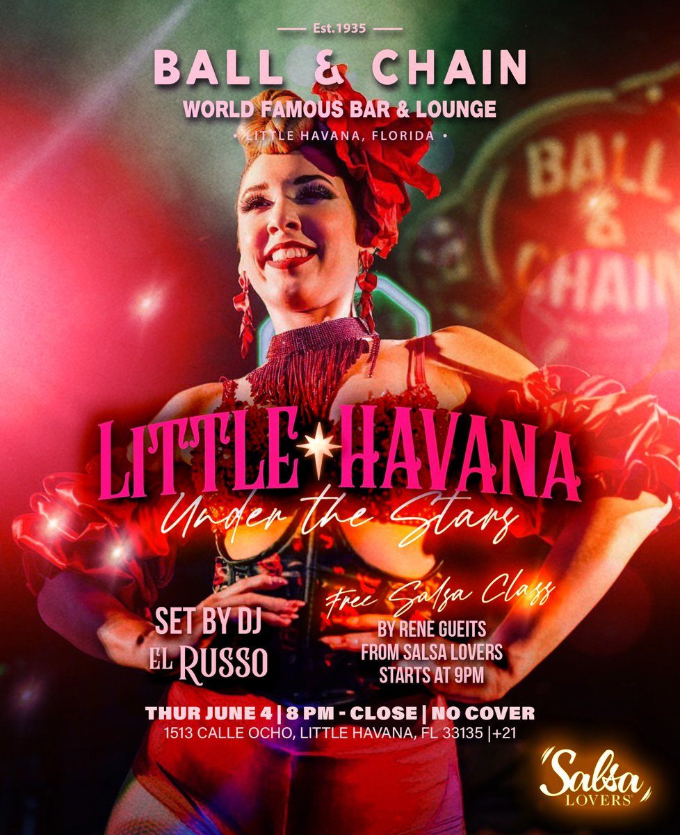 BallAndChainBar's tweet photo. TODAY: #LiveMusic noon to 9 p.m., #HappyHour 4 to 7, #Karaoke 6 to 9, then #SaborWednesday with the Mandy y La Clave Quartet + a FREE #SalsaClass, 9

TOMORROW: #SalsaNight ft. @DJElRusso, 8 and a FREE #SalsaLesson, 9

#supportlocal https://t.co/kBdwIKRQzT
🍍💚 https://t.co/S03cARGi0w