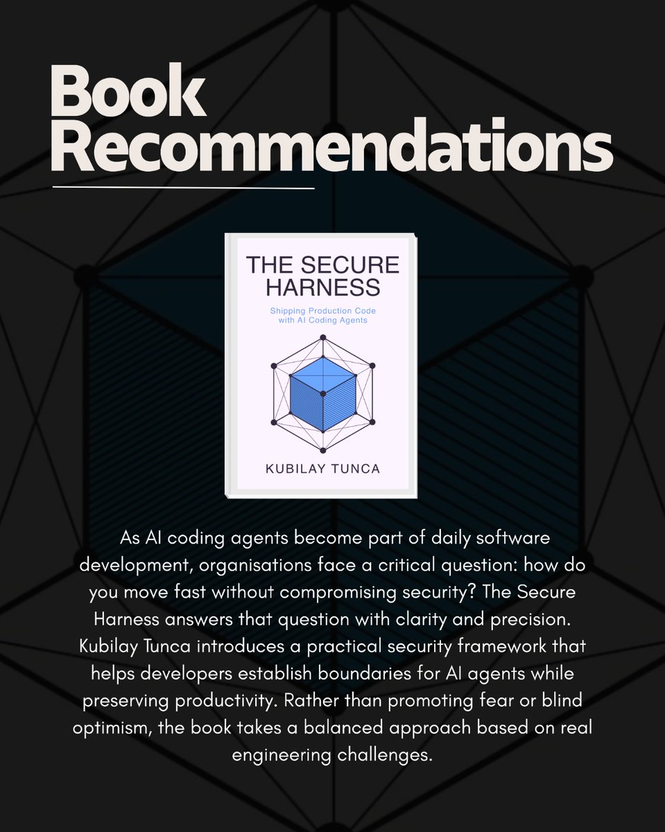 thereviewu5224's tweet photo. The Secure Harness: Shipping Production Code with AI Coding Agents is one of the most practical books I've read on the future of software development. While many AI books focus on hype, Kubilay Tunca focuses on reality.
#AIEngineering #SecureCoding #AIAgents #SoftwareDevelopment https://t.co/M3g0UXrxdi