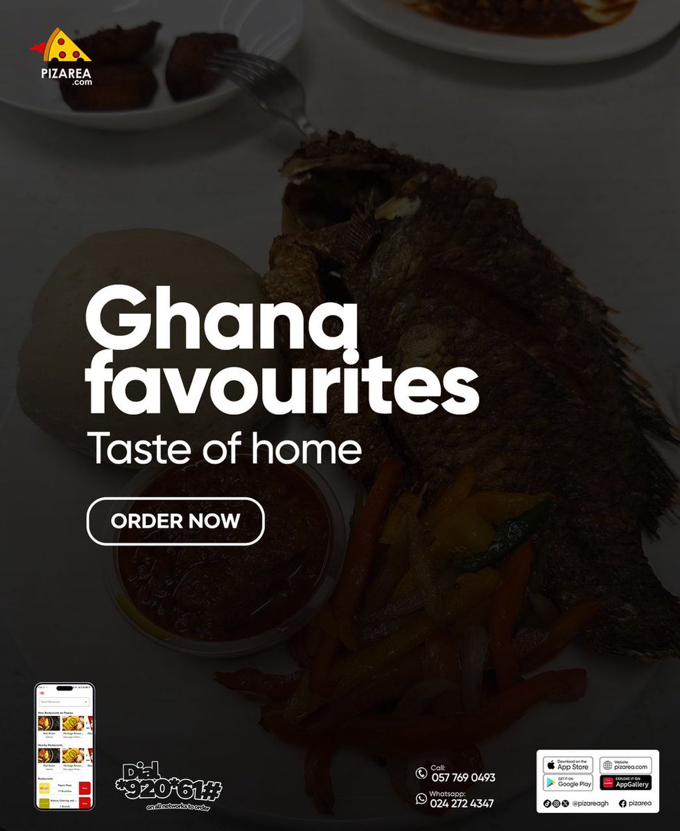 pizareagh's tweet photo. 🇬🇭 Your favourite Ghanaian meals, just a click away. Taste home with every bite! 😋

📞 Call: 057 769 0493
📱 WhatsApp: 024 272 4347

#PizareaGH #TasteOfHome #GhanaFood #OrderNow #FoodDeliveryGH #AccraFood #FoodieGH https://t.co/5TmwnTETvM