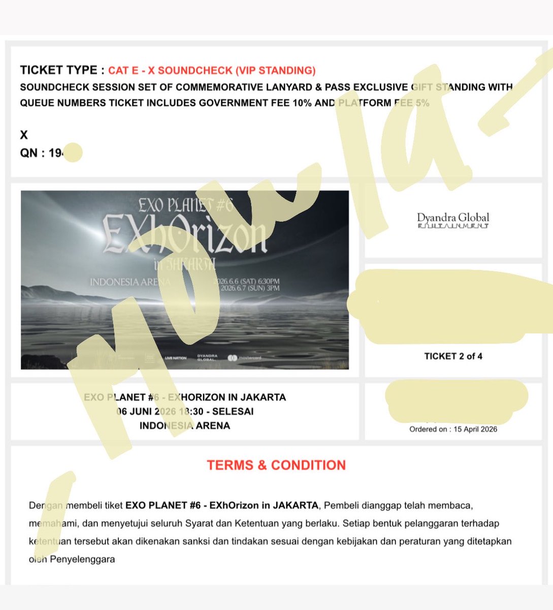 _mowla_'s tweet photo. want to sell / wts

exo planet ep 6 exhorizon in jakarta 2026

day 1 / Sabtu 6 Juni 2026
vip standing
cat X - 1 tix only
qn under 200

price offer by dm

jual punya tmnkuu tdnya mau nonton bareng. COD tix fisik di venue hari H sm akuu lgsg https://t.co/pWCg3vJ2Cg