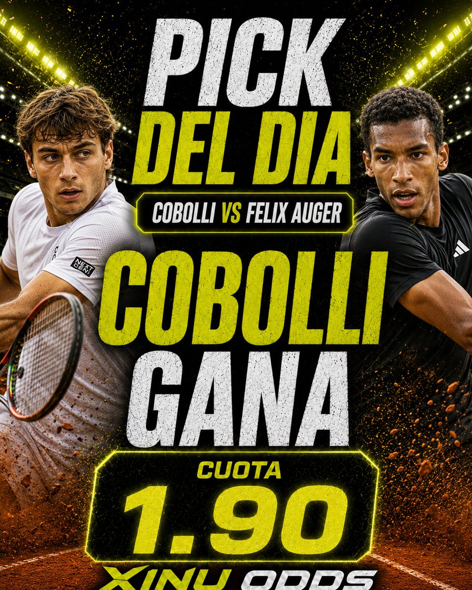 xinuodds's tweet photo. Pick del día 🎾
Vamos con Cobolli ante Félix Auger-Aliassime a cuota 1.90.
Partido duro, pero Cobolli llega con confianza, ritmo competitivo y una cuota que tiene mucho valor si consigue imponer intensidad y tener calma desde el fondo.
Cobolli gana @1.90
Xinu Odds 📊🔥 https://t.co/QfVGGMapTS