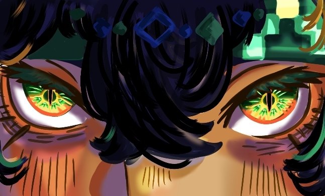 TheSealy's tweet photo. How I draw kinich's eyes... 
In my headcanon, they have a little particularity which can be very useful, but also very cute ! 
I will show the details on a next post ! 🦎
#Kinich #GenshinImpact https://t.co/QXV1vgDbTC