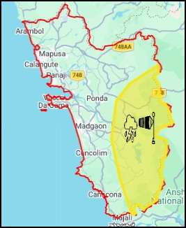 GoaImd's tweet photo. NOWCAST WEATHER WARNING ISSUED BY IMD GOA : Thunder shower with strong surface winds gusting to 30-40 kmph is  likely to occur at a few places over talukas of Dharbandora, Sanguem, Canacona in next 3 hours. TOI 1600 IST https://t.co/TobWz98Ny4