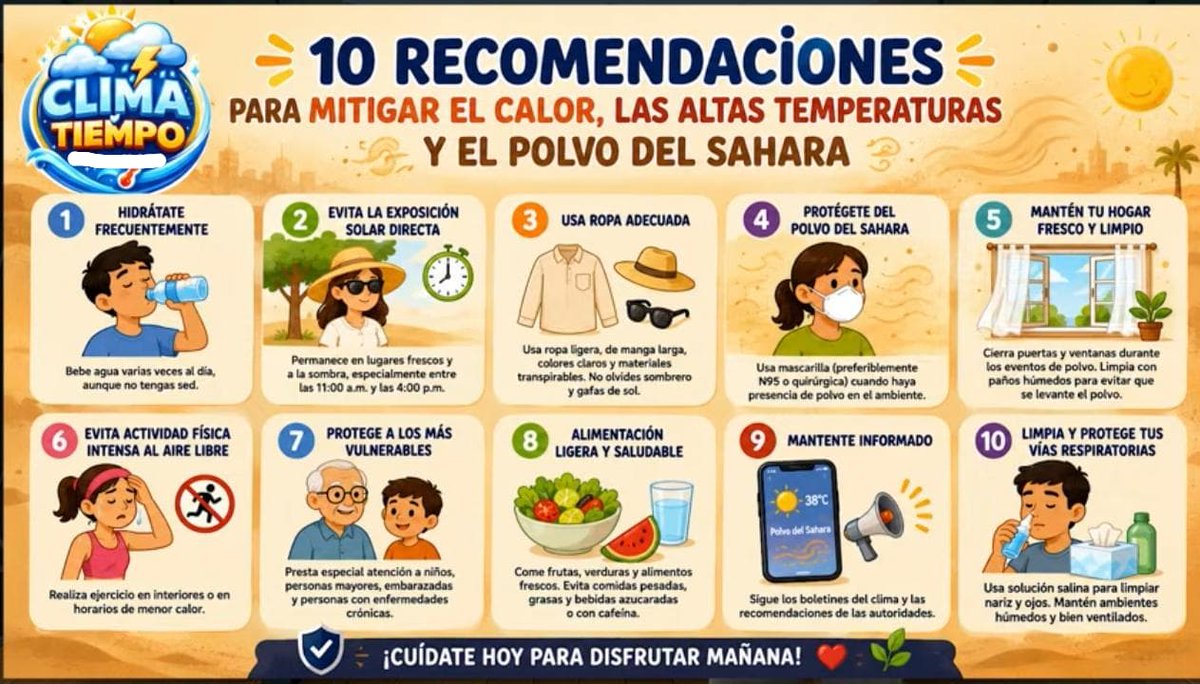 Atilaskybart's tweet photo. ⚠️ Protejanse de este calor veraniego, pero más aun del “polvo sahariano”, cuidense, que el calor es más peligroso que las tormentas.🚩

#PolvoSahariano https://t.co/M76pBfFtv5