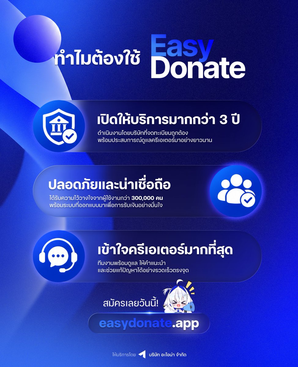 easydonateth's tweet photo. หลายคนอาจจะกำลังมองหาระบบรับโดเนทที่ไว้ใจได้
เราเลยอยากมาบอกอีกครั้งว่า เราตั้งใจทำระบบนี้มาเพื่อครีเอเตอร์จริง ๆ 💖

ตลอดกว่า 3 ปีที่ผ่านมา เราได้ดูแลครีเอเตอร์มาหลายรูปแบบ
ทั้งสตรีมเมอร์, VTuber, นักวาด, คนทำคอนเทนต์ และครีเอเตอร์หน้าใหม่อีกหลายคน

เราอาจไม่ใช่ระบบที่สมบูรณ์แบบที่สุด
แต่เราพยายามฟังปัญหา ปรับปรุง และช่วยแก้ให้เร็วที่สุดเสมอ

ขอบคุณทุกคนที่ไว้ใจ EasyDonate
และสำหรับใครที่กำลังมองหาระบบรับโดเนทอยู่
เราพร้อมดูแลคุณเหมือนกันครับ 💙