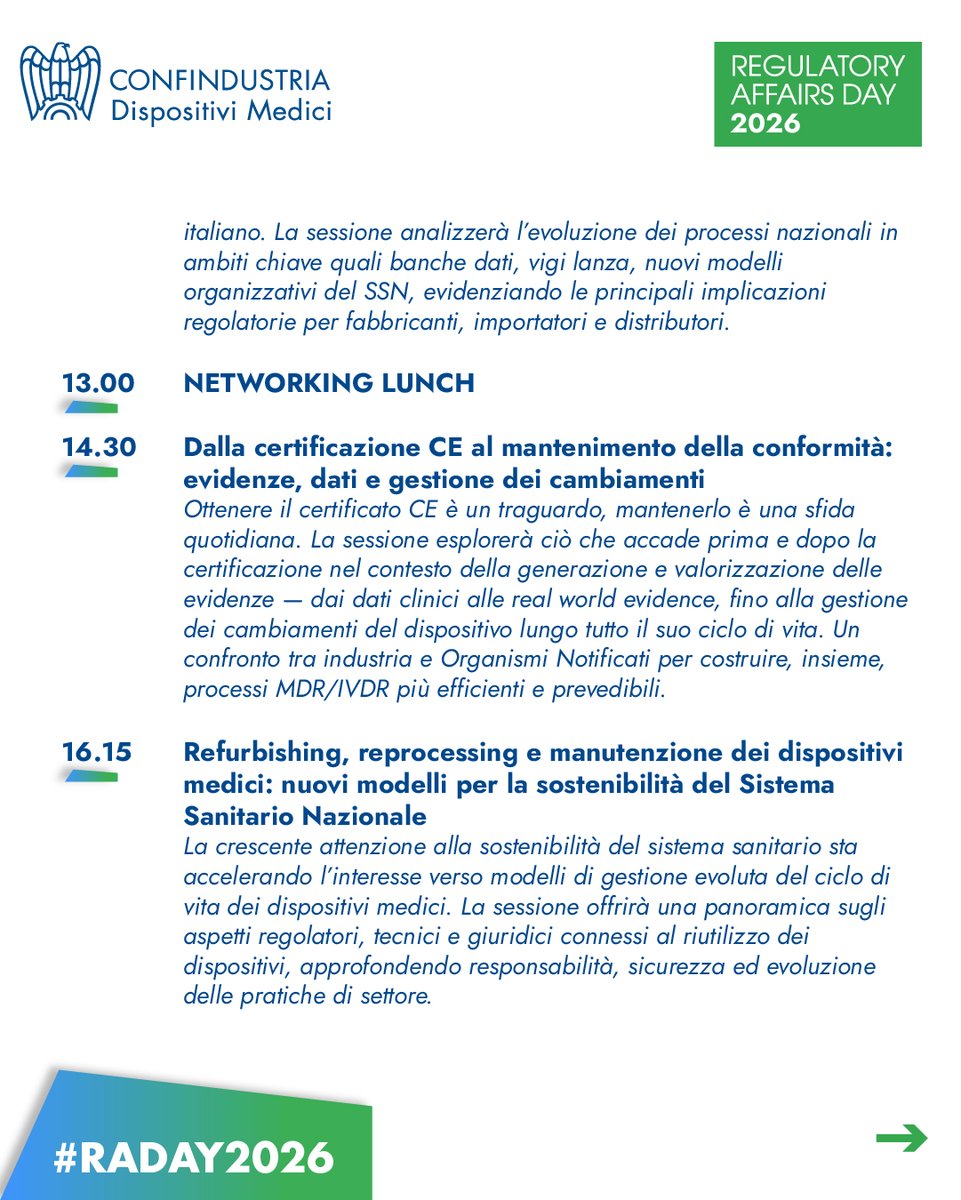 ConfindustriaDM's tweet photo. #RADAY2026 | Quali saranno i temi della settima edizione del Regulatory Affairs Day? Ecco il Time Plan!

👉 Approfitta dell’Early Bird!
Iscriviti entro l’11 giugno per assicurarti il 15% di sconto sulle quote di partecipazione.

📅 22 ottobre 2026 | Roma, Centro Congressi Auditorium della Tecnica

Scopri il Time plan e Iscriviti: https://t.co/ueFlmJ7b7q

#noicisiamo #fareimpresainsieme