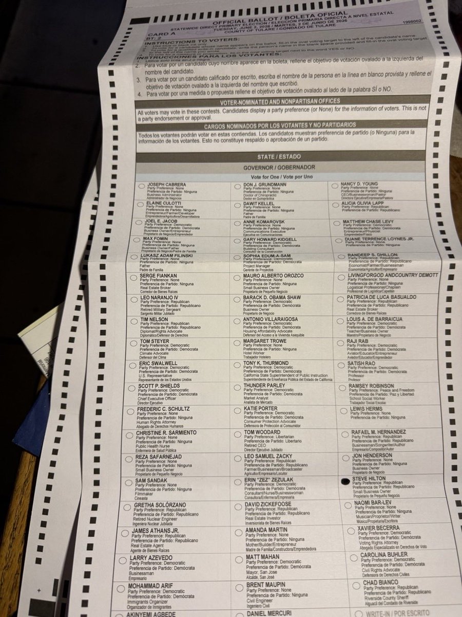 yeahthatguy12's tweet photo. @SuperMajority18 @WallStreetApes @EagleInTheCloud And Xavier Becerra is listed after Hilton on the same ballot. 

Crazy conspiracy bro! 

Get a life🤦‍♂️ https://t.co/9l0uJ971Zq