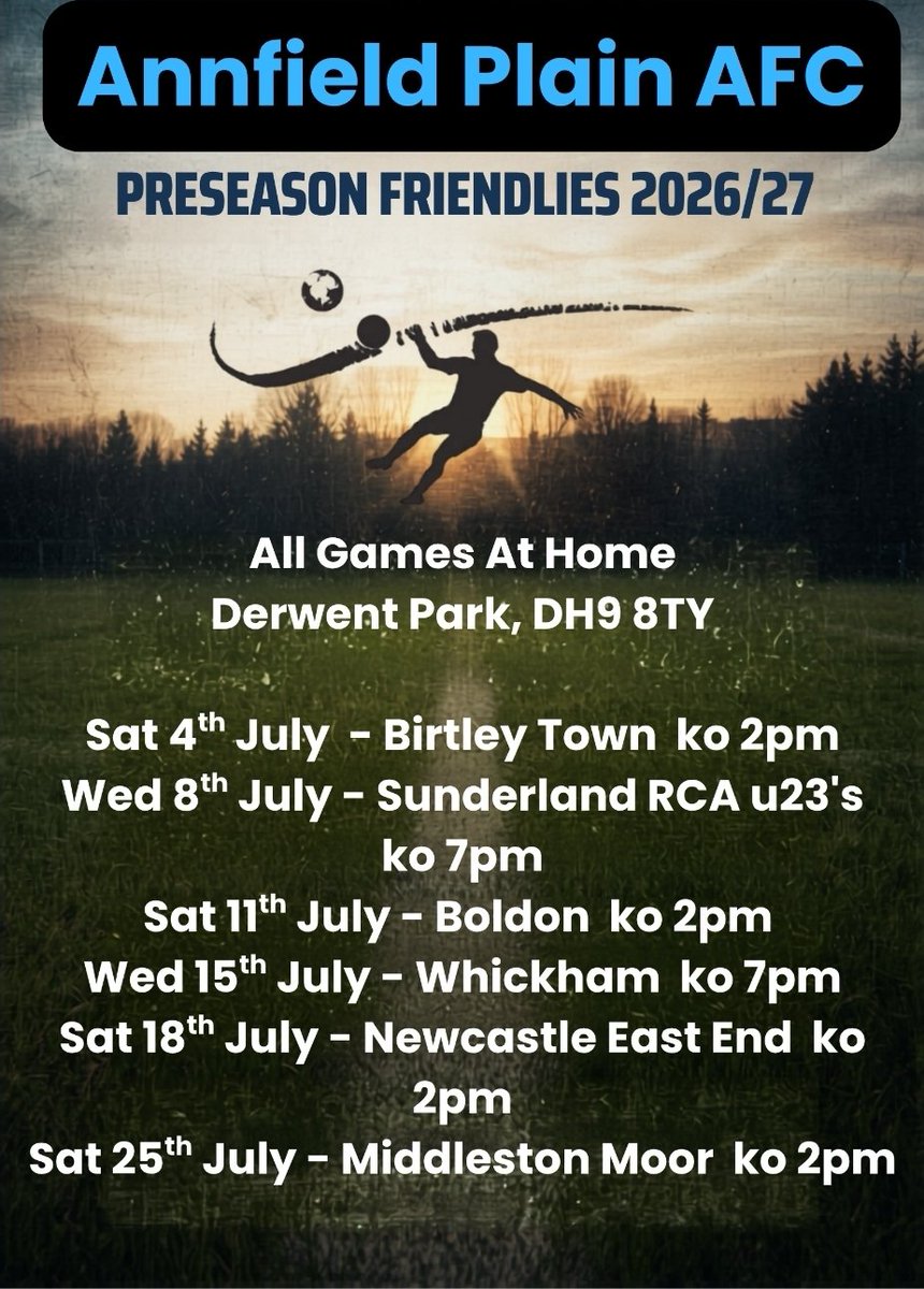 AfcPlain's tweet photo. Here's our preseason fixture s for the 2026,/27 season #UTP @JayBee24271 @Non_LeagueNE @WearsideLeague @EbacNorthernLge @GroundhopperUK https://t.co/PV4ObJUe4z