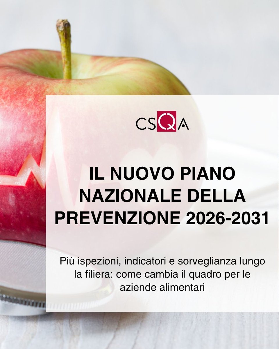 CSQACert's tweet photo. Pubblicato il nuovo Piano Nazionale della Prevenzione (#PNP) 2026-2031: strumento strategico per le #PoliticheSanitarie 

Più ispezioni, indicatori e sorveglianza lungo la filiera: come cambia il quadro per le aziende alimentari

▶️https://t.co/EhWOmYARVp◀️ https://t.co/xI9RuuDpxK
