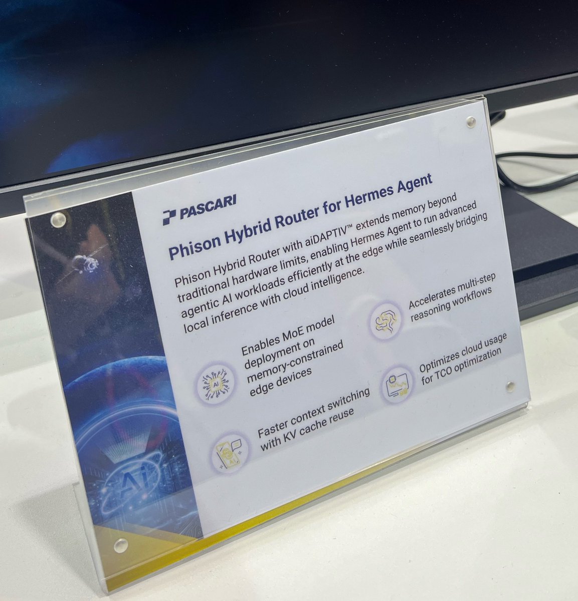 pr0n's tweet photo. Impressive technology from @Phison_USA , can’t wait to try it on my @NousResearch Hermes Agent #computex2026 https://t.co/H38IE2LlGk