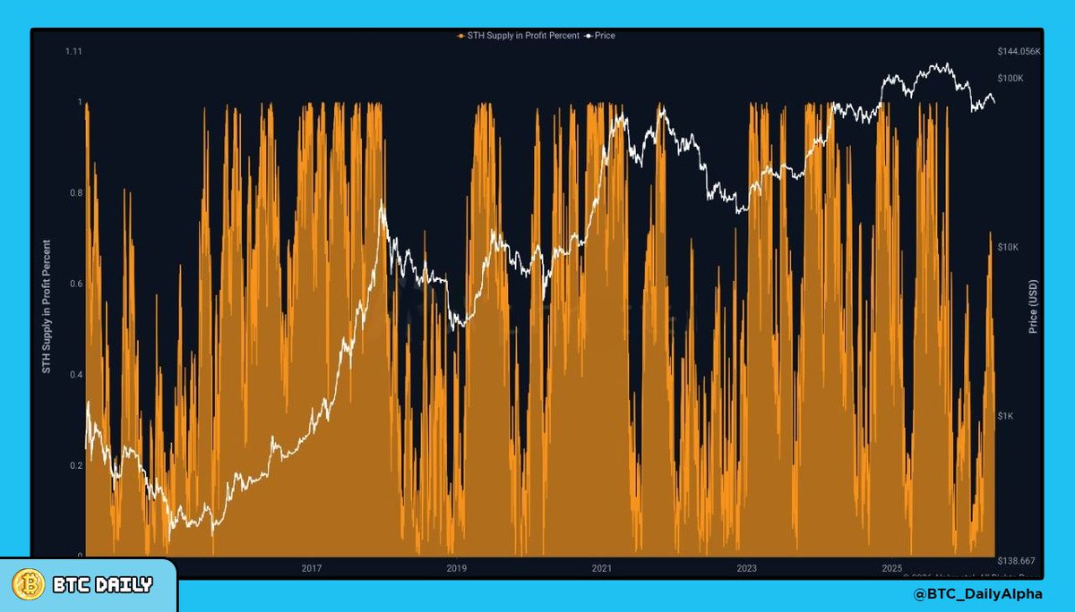 BTC_DailyAlpha's tweet photo. Is the $BTC bottom in? Not quite yet.

Currently, 28% of Short-Term Holders (STH) are still holding profits. True macro bottoms usually trigger when this metric flushes down close to 0%, alongside pain from Long-Term Holders (LTH).

The pain isn't maximized yet. Stay patient and track the levels. 🔔