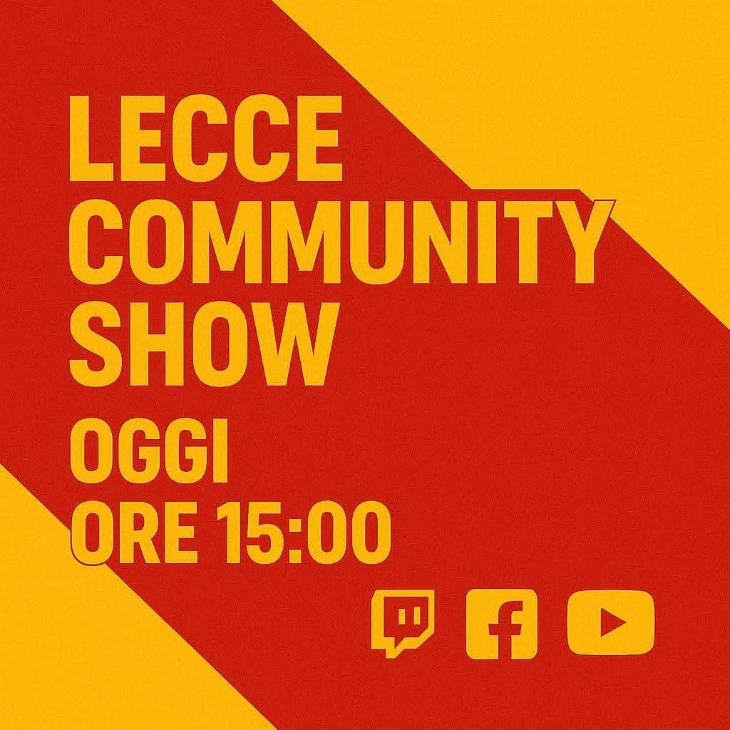 Lecce_Community's tweet photo. LIVE POMERIDIANA!
Oggi, alle 15.00, torneremo con #LecceCommunityShow! L'addio di Pantaleo Corvino, il futuro dell'area tecnica e tanto altro. Vi aspettiamo!
🟪https://t.co/24LE24eCUY
🟦https://t.co/cORGPIQuT3
🟥https://t.co/1eMXCCAzhD
Non mancate! Vi aspettiamo numerosi! 💛❤️ https://t.co/u7hDC6K6Pe