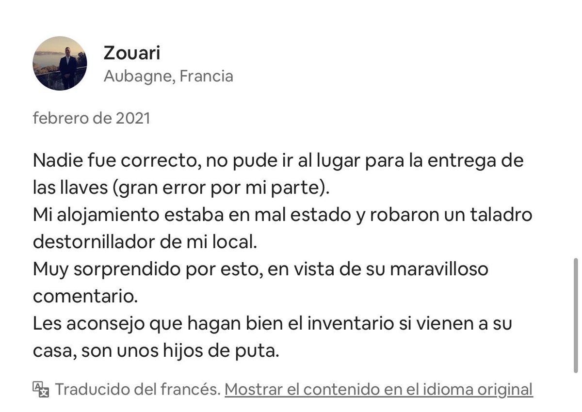 edulafebmx's tweet photo. @Christian2dos Me pasó lo mismo en Marsella hace unos años, el tío nos reclamaba 300 euros a través de Airbnb, porque decía que le habíamos robado un taladro y la casa fatal.
Por supuesto que ni siquiera vimos el taladro del que hablaba https://t.co/jYO8DdnBUu
