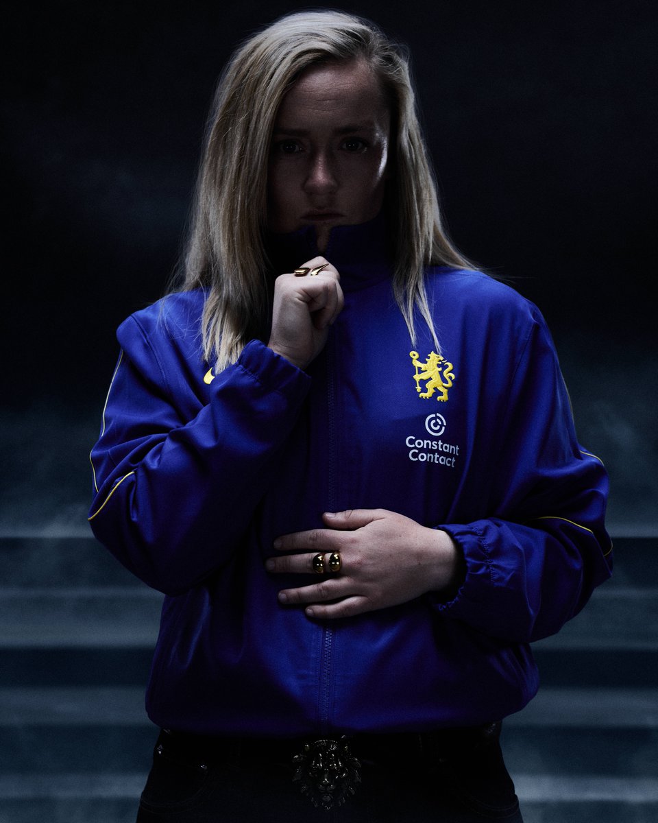 ChelseaFCW's tweet photo. Erin giving us a first look at @ConstantContact on the new pre-match and anthem tops, coming soon. 👀​
​
Available now in-store and online.​
​
#CantTameUs