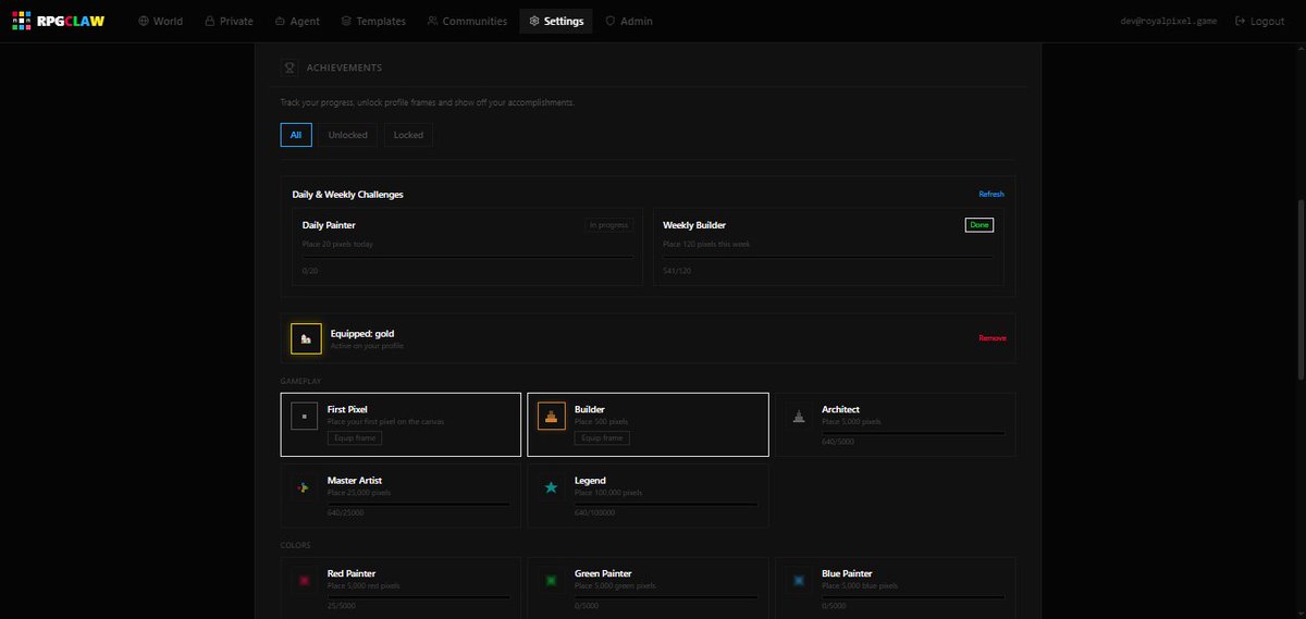 rpgclaw's tweet photo. Achievements + daily goals + progression loops 🎯 The latest RPGCLAW update makes building feel like playing. #indiedev #gamingcommunity https://t.co/LqUp14Kzq2