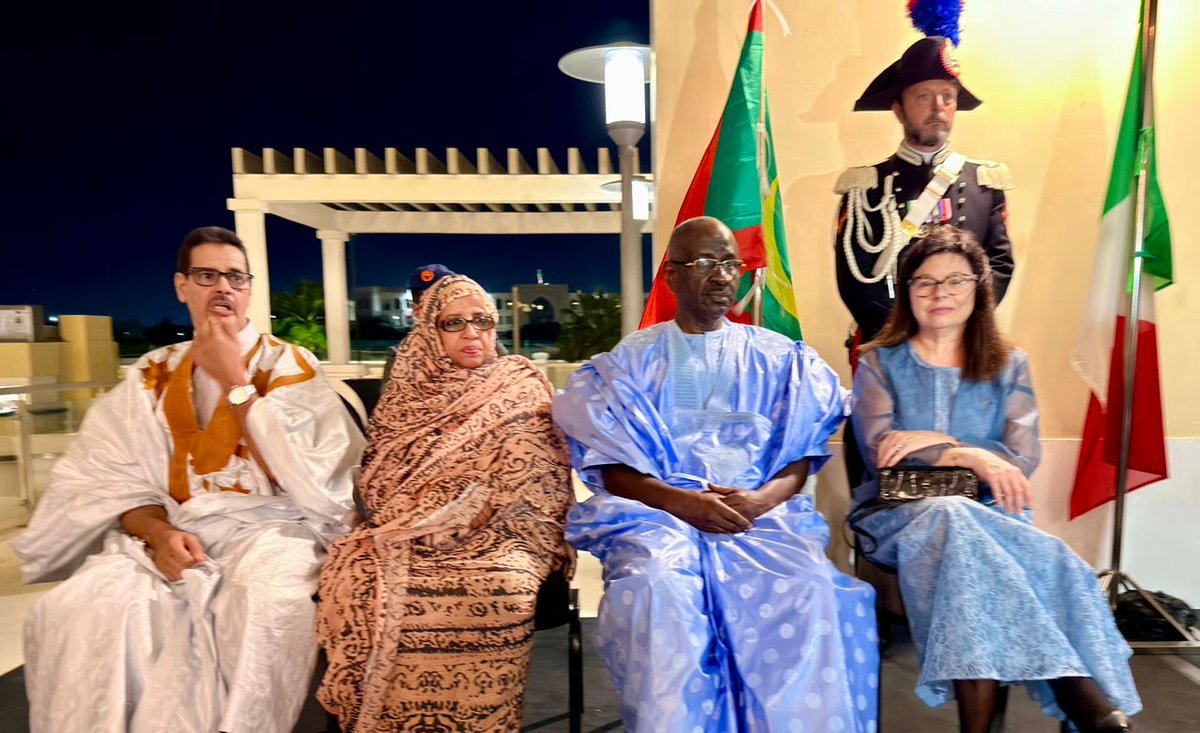 MS_Merzoug's tweet photo. Pleased to join the Italian Republic Day celebrations yesterday at the kind invitation of H.E. Ambassador Paola Maria Cristina Russo.
A timely moment to reaffirm the strong friendship between our nations and our mutual commitment to deepening bilateral cooperation and partnership for the prosperity of our two peoples.