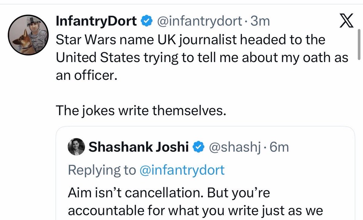 shashj's tweet photo. A serving US Army officer, working in Hegseth’s office, posting racial slurs &amp; describing journalists as “civilisation destroyers”. Doing all of it anonymously. A good indication of the ethos of the Pentagon in this moment. https://t.co/xQaM99wtW8