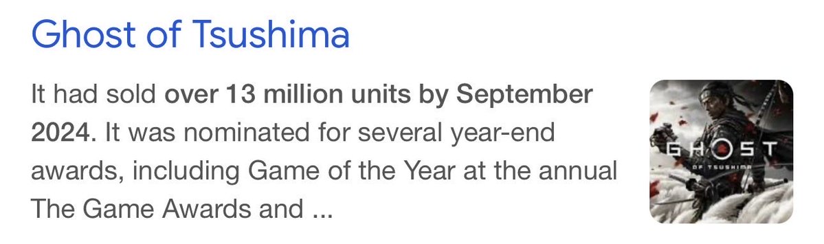 keshui10's tweet photo. @bloppy88 @ExcelionRyn @J0hnADouglas @Asmongold @KuroSekaiAnime PC version of Tsushima only came out in 2024, and the game originally came out in 2020. By the time it came out on PC, it had already sold 13 million copies. Believe me, nobody cares that it only has 800 players on PC when 13 million people had already bought it on PlayStation https://t.co/d1LWa89TgF