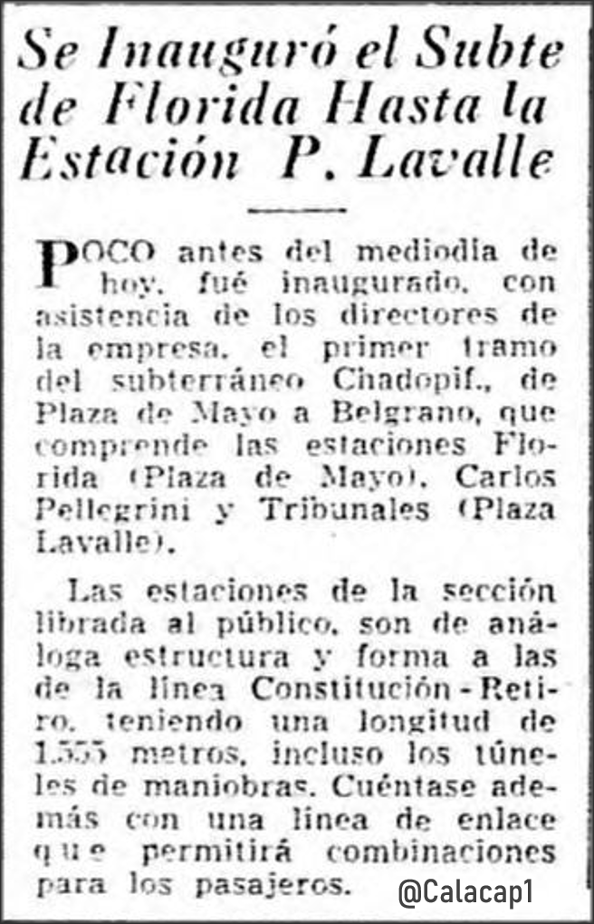Calacap1's tweet photo. 🚇#UnDíaComoHoy 3 de junio de 1937
Se inauguraba el primer tramo de la actual #LíneaD de #Subte de Buenos Aires, con tres estaciones: Florida (Catedral) Carlos Pellegrini (9 de Julio) y Tribunales
#CHADOPyF
#SBA
#SubterraneosdeBuenosAires
#BuenosAiresUnderground
#BuenosAiresMetro https://t.co/IQ2Fo2tMIy