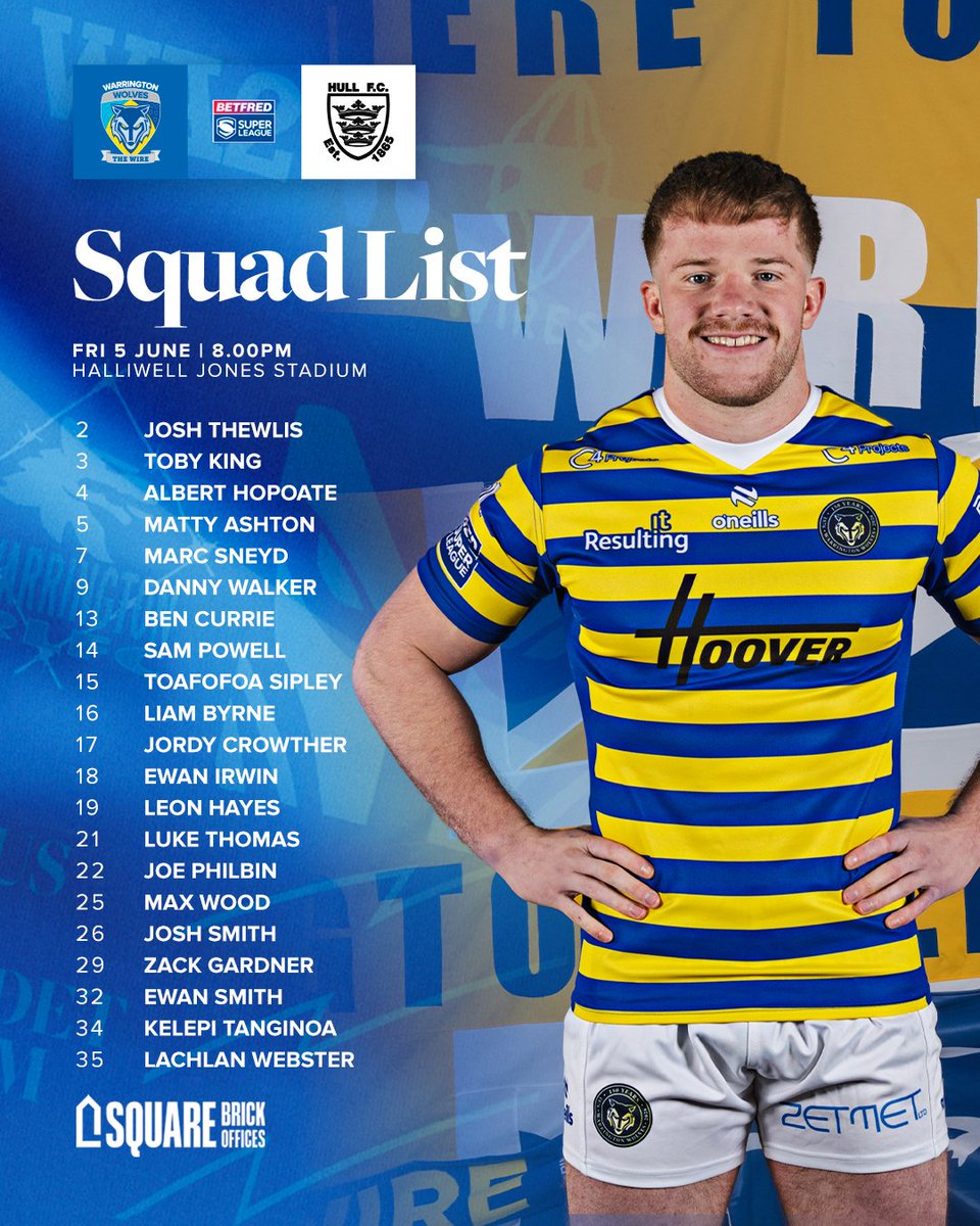 WarringtonRLFC's tweet photo. Squad list locked-in for Friday night! 🔥 https://t.co/yJrFCFSyjG